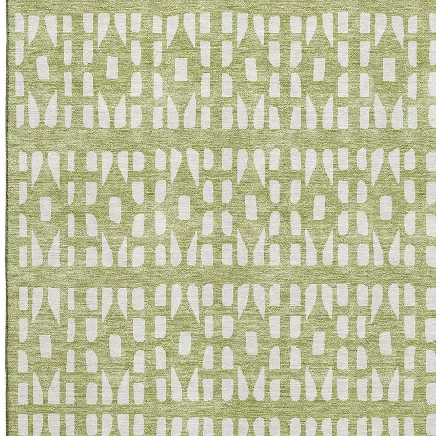 Artichoke Green And Ivory Geometric Washable Area Rug With UV Protection Photo 2