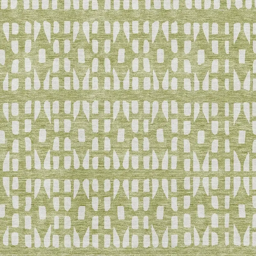 Artichoke Green And Ivory Geometric Washable Area Rug With UV Protection Photo 2