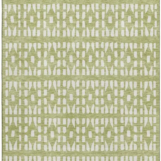 Artichoke Green And Ivory Geometric Washable Area Rug With UV Protection Photo 4