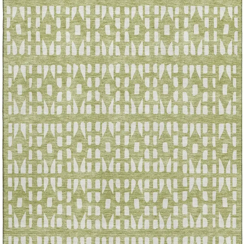 Artichoke Green And Ivory Geometric Washable Area Rug With UV Protection Photo 4
