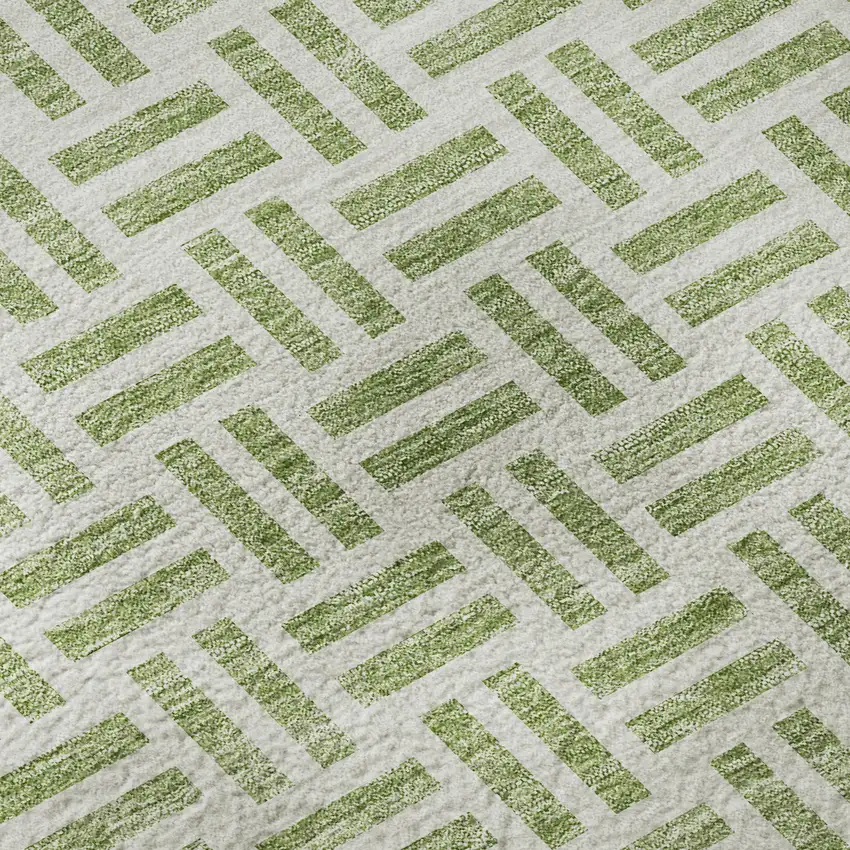 Artichoke Green And Ivory Geometric Washable Area Rug With UV Protection Photo 9