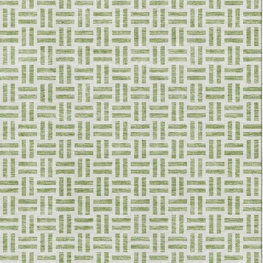 Artichoke Green And Ivory Geometric Washable Area Rug With UV Protection Photo 2