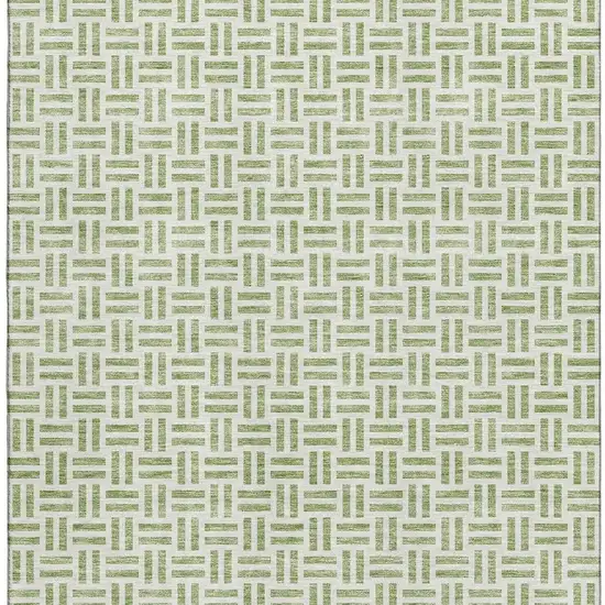 Artichoke Green And Ivory Geometric Washable Area Rug With UV Protection Photo 3