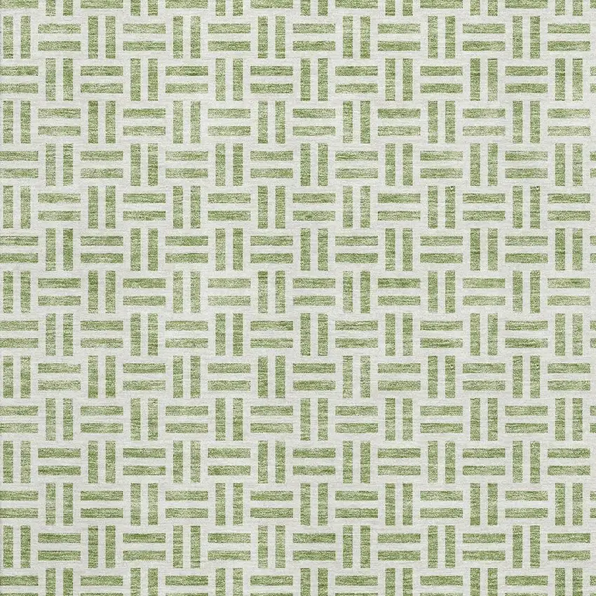 Artichoke Green And Ivory Geometric Washable Area Rug With UV Protection Photo 2