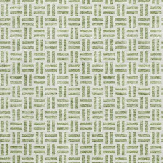 Artichoke Green And Ivory Geometric Washable Area Rug With UV Protection Photo 2