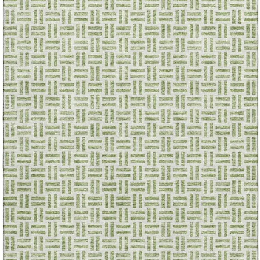 Artichoke Green And Ivory Geometric Washable Area Rug With UV Protection Photo 3