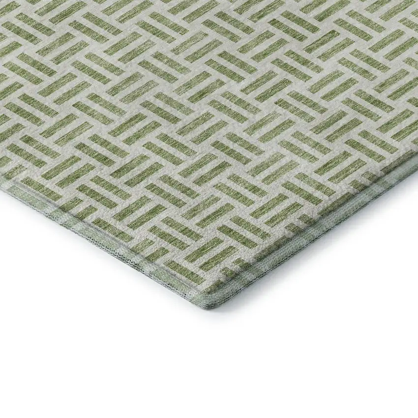 Artichoke Green And Ivory Geometric Washable Area Rug With UV Protection Photo 7