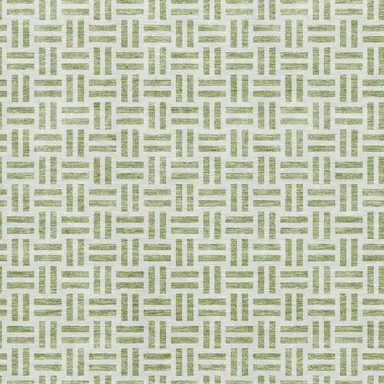 Artichoke Green And Ivory Geometric Washable Area Rug With UV Protection Photo 2
