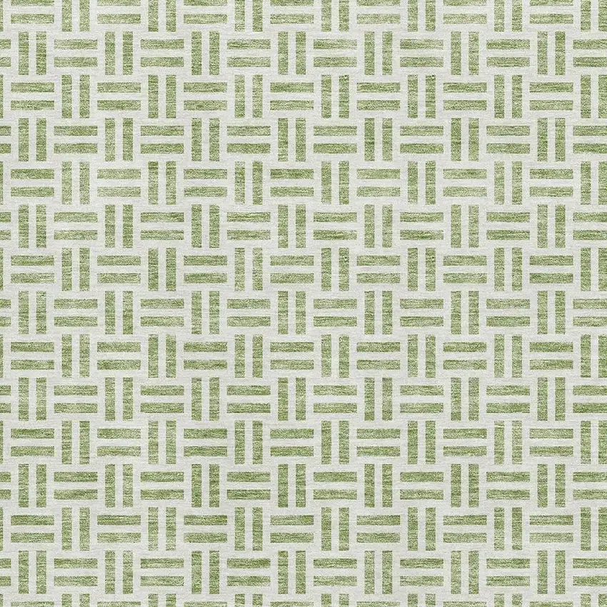 Artichoke Green And Ivory Geometric Washable Area Rug With UV Protection Photo 2