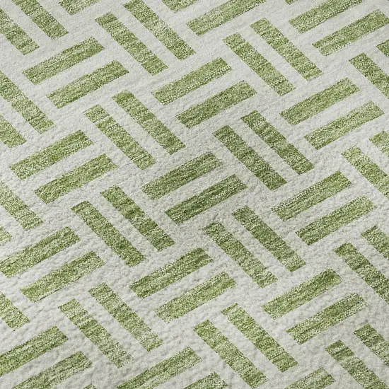Artichoke Green And Ivory Geometric Washable Area Rug With UV Protection Photo 9