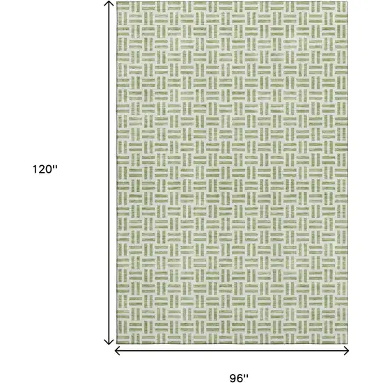 Artichoke Green And Ivory Geometric Washable Area Rug With UV Protection Photo 8