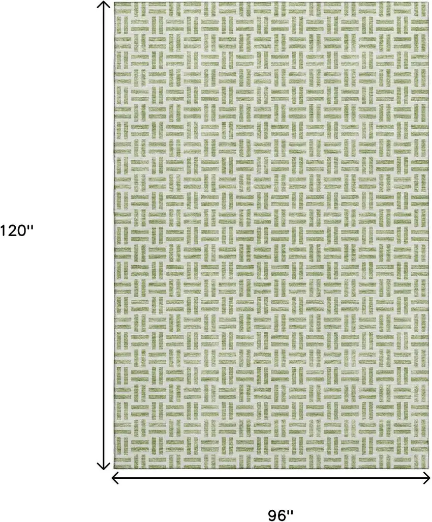Artichoke Green And Ivory Geometric Washable Area Rug With UV Protection Photo 8