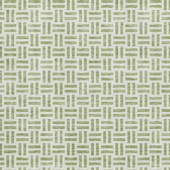 Artichoke Green And Ivory Geometric Washable Area Rug With UV Protection Photo 2