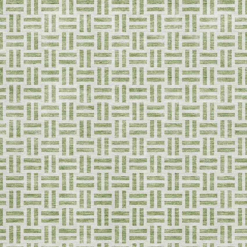 Artichoke Green And Ivory Geometric Washable Area Rug With UV Protection Photo 2