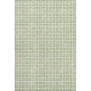 Photo of Artichoke Green And Ivory Geometric Washable Area Rug With UV Protection