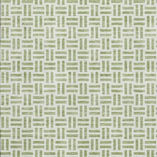 Artichoke Green And Ivory Geometric Washable Area Rug With UV Protection Photo 2