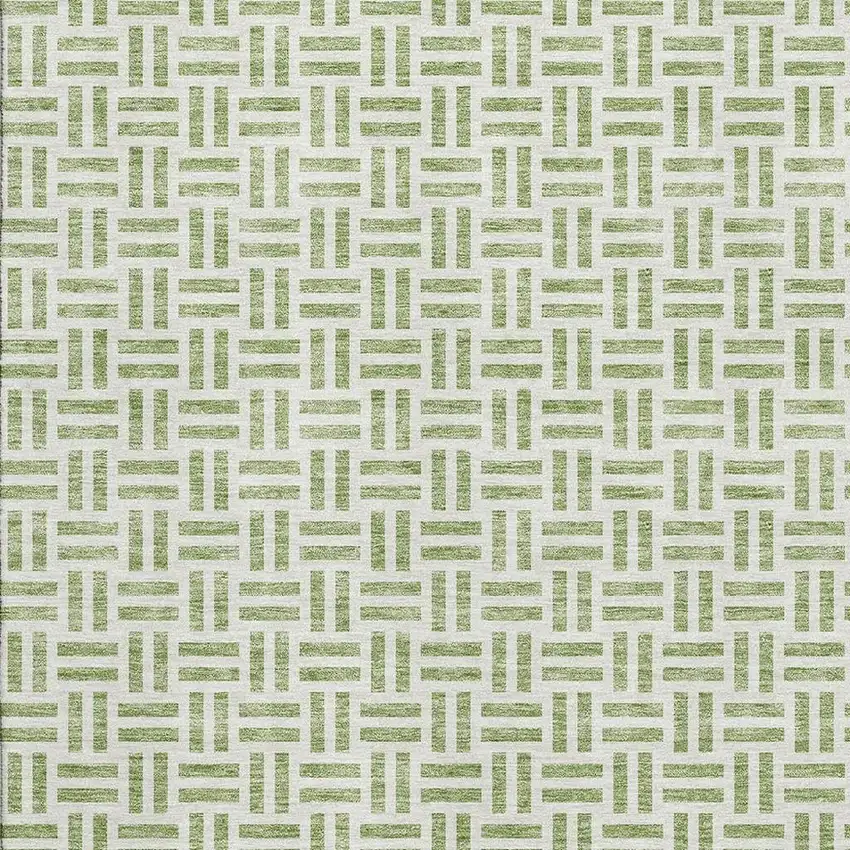 Artichoke Green And Ivory Geometric Washable Area Rug With UV Protection Photo 2