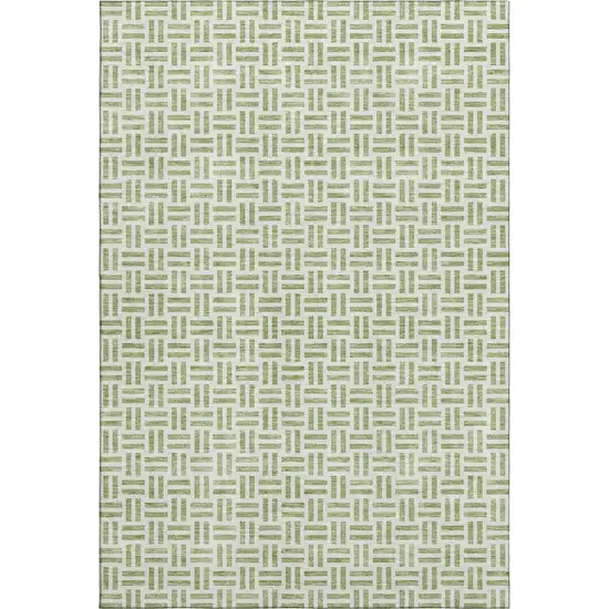 Artichoke Green And Ivory Geometric Washable Area Rug With UV Protection Photo 1