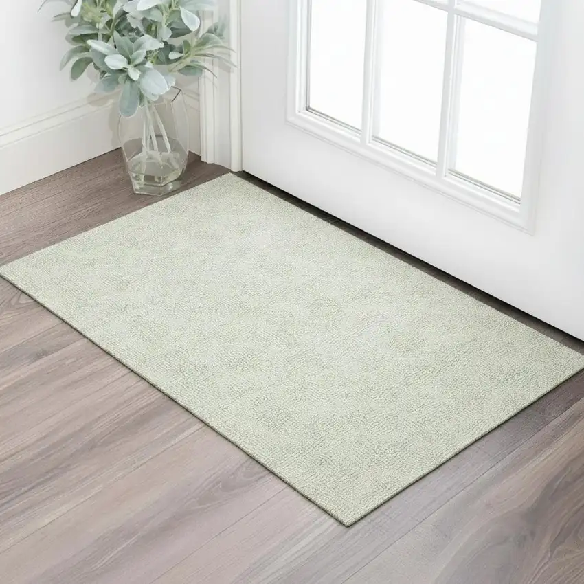 Artichoke Green And Ivory Geometric Washable Area Rug With UV Protection Photo 2