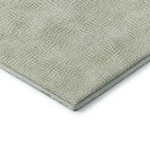 Photo of Artichoke Green And Ivory Geometric Washable Area Rug With UV Protection