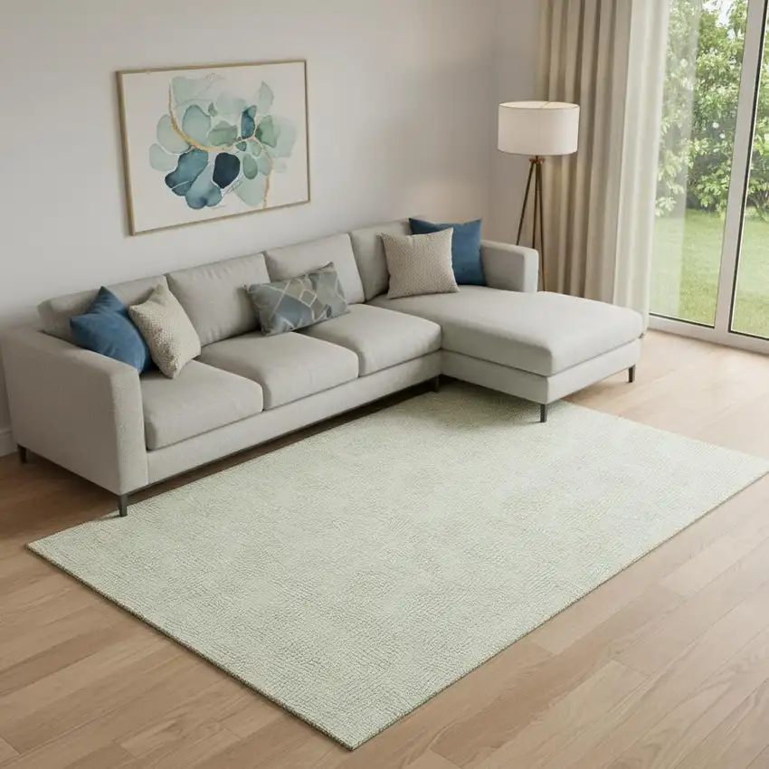 Artichoke Green And Ivory Geometric Washable Area Rug With UV Protection Photo 2