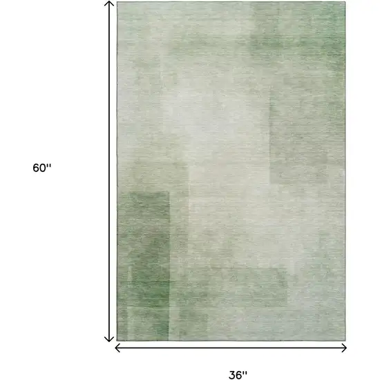 Artichoke Green And Ivory Geometric Washable Area Rug With UV Protection Photo 3