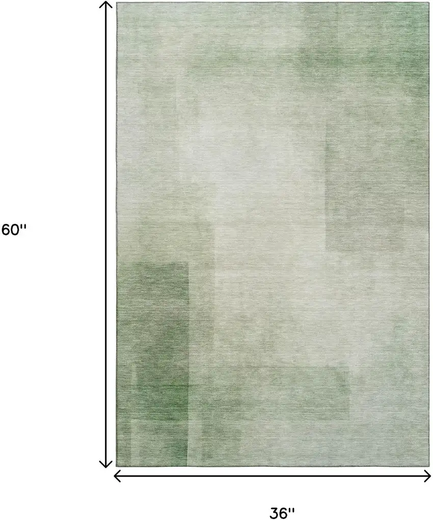 Artichoke Green And Ivory Geometric Washable Area Rug With UV Protection Photo 3