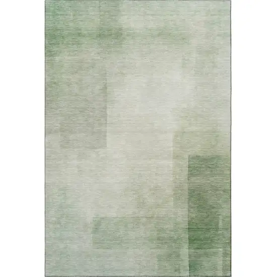 Artichoke Green And Ivory Geometric Washable Area Rug With UV Protection Photo 3