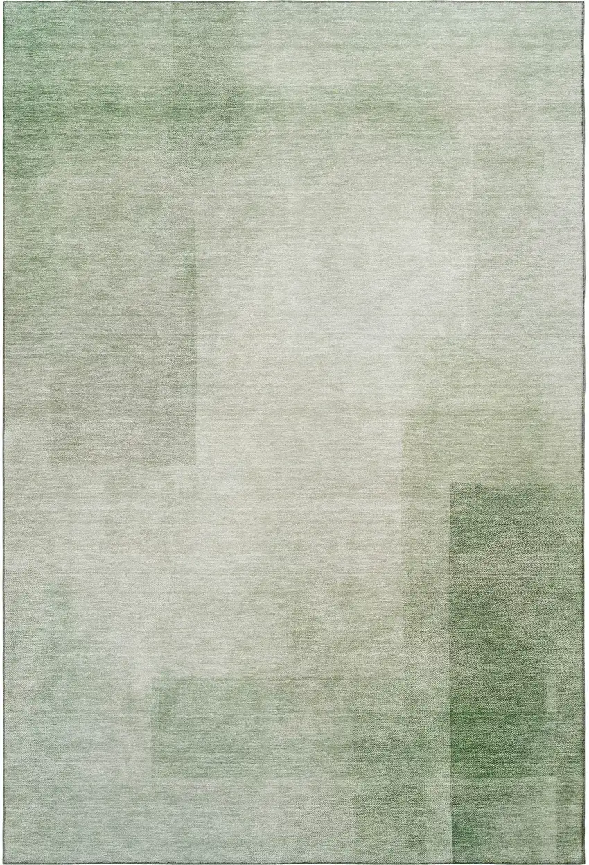 Artichoke Green And Ivory Geometric Washable Area Rug With UV Protection Photo 3