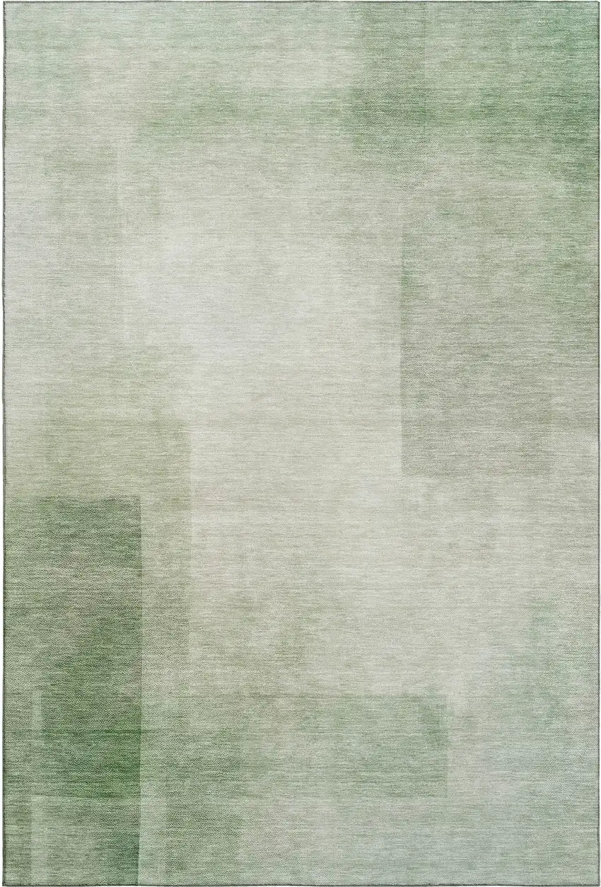 Artichoke Green And Ivory Geometric Washable Area Rug With UV Protection Photo 1