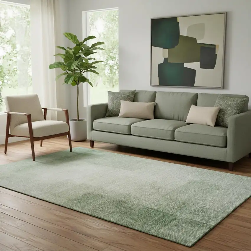 Artichoke Green And Ivory Geometric Washable Area Rug With UV Protection Photo 2