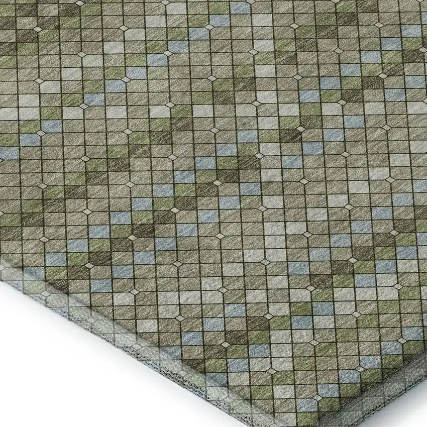 Artichoke Green And Ivory Geometric Washable Area Rug With UV Protection Photo 2