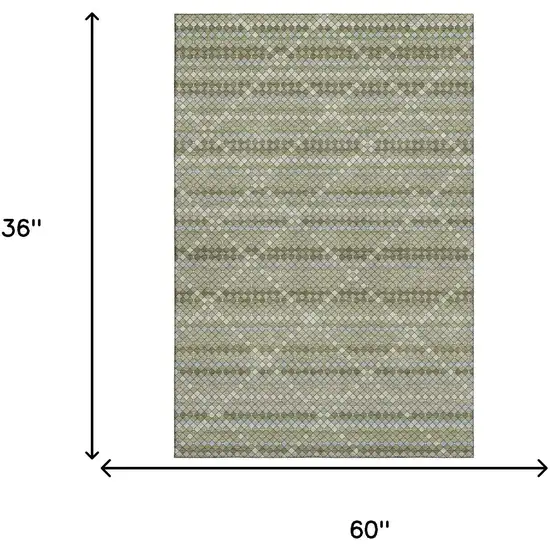 Artichoke Green And Ivory Geometric Washable Area Rug With UV Protection Photo 3