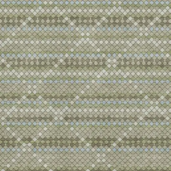 Artichoke Green And Ivory Geometric Washable Area Rug With UV Protection Photo 4