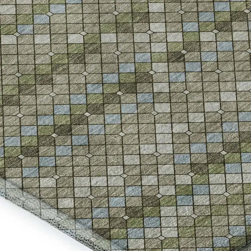 Artichoke Green And Ivory Geometric Washable Area Rug With UV Protection Photo 2