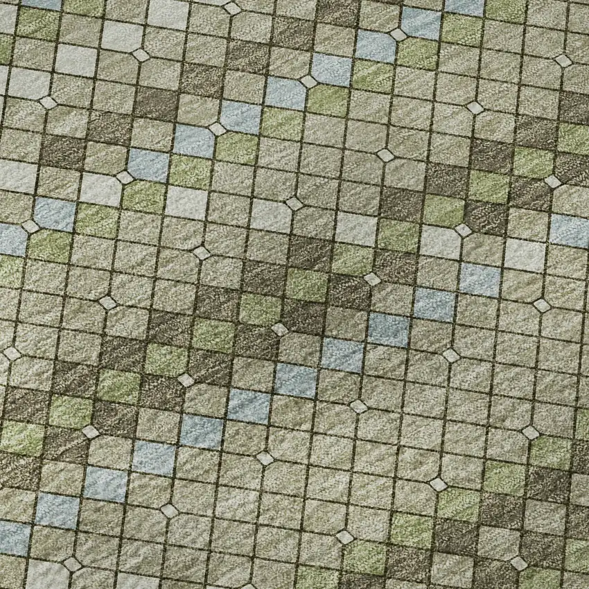 Artichoke Green And Ivory Geometric Washable Area Rug With UV Protection Photo 9