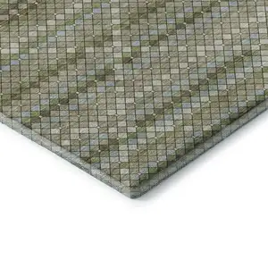 Photo of Artichoke Green And Ivory Geometric Washable Area Rug With UV Protection