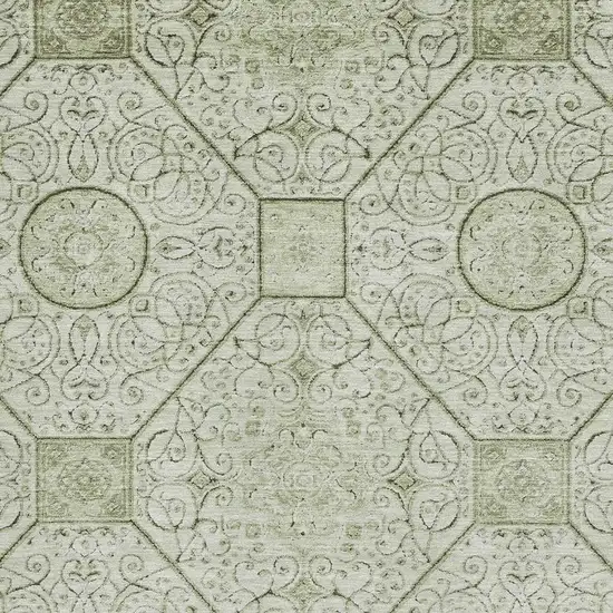 Artichoke Green And Ivory Geometric Washable Area Rug With UV Protection Photo 2