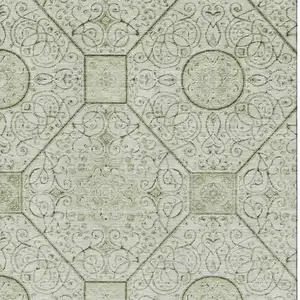 Photo of Artichoke Green And Ivory Geometric Washable Area Rug With UV Protection