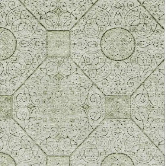 Artichoke Green And Ivory Geometric Washable Area Rug With UV Protection Photo 2