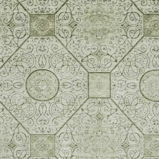 Artichoke Green And Ivory Geometric Washable Area Rug With UV Protection Photo 2