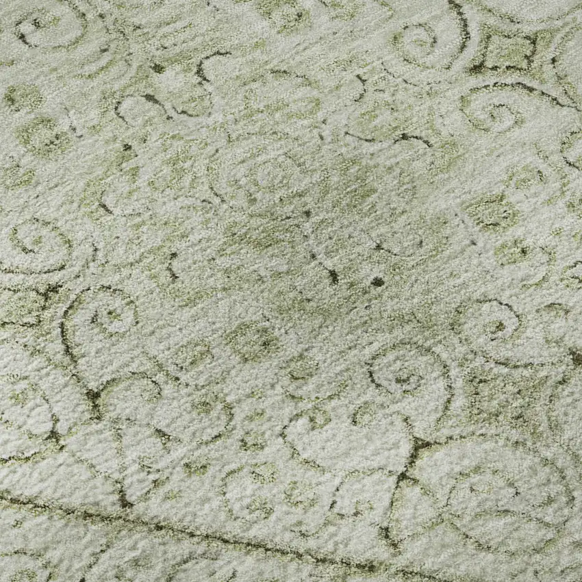 Artichoke Green And Ivory Geometric Washable Area Rug With UV Protection Photo 9