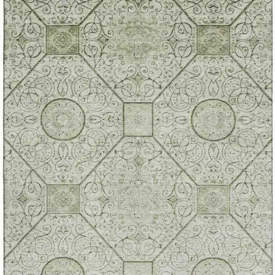 Artichoke Green And Ivory Geometric Washable Area Rug With UV Protection Photo 2