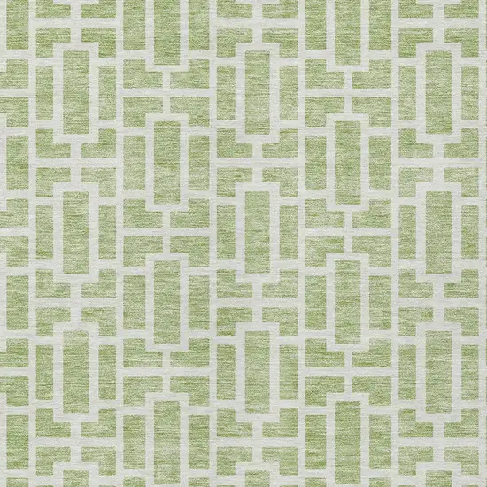 Artichoke Green And Ivory Geometric Washable Indoor Outdoor Area Rug Photo 6