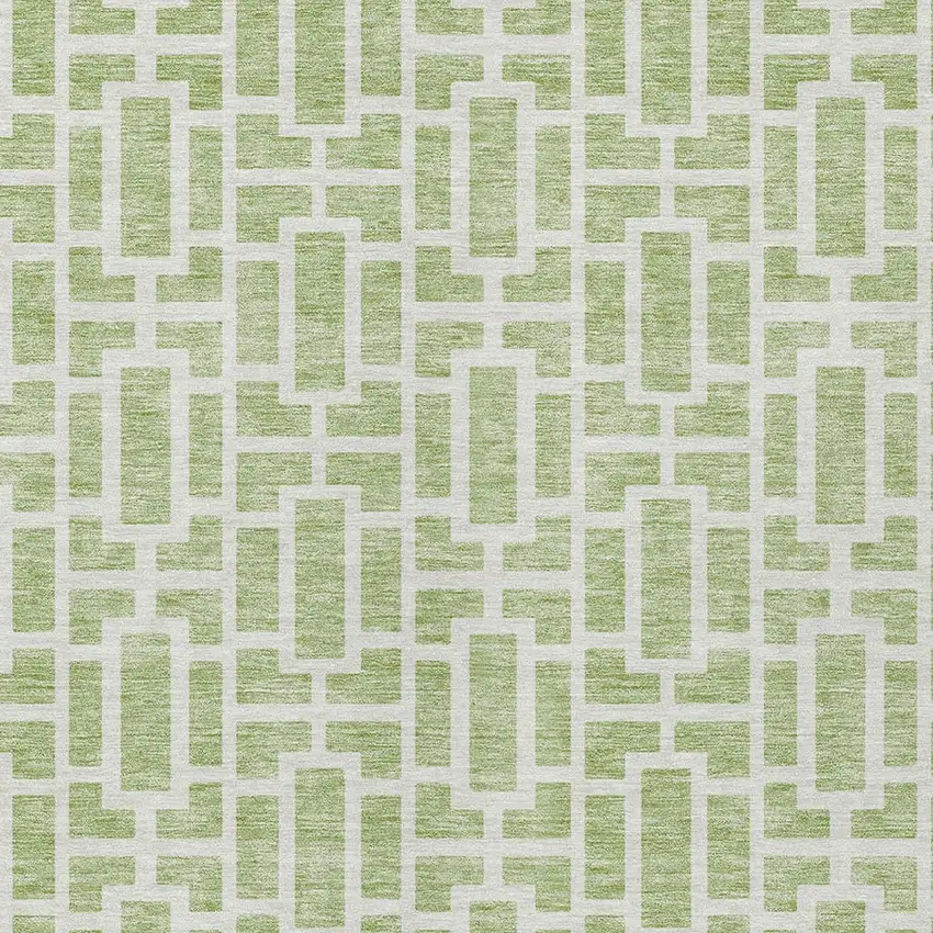 Artichoke Green And Ivory Geometric Washable Indoor Outdoor Area Rug Photo 6