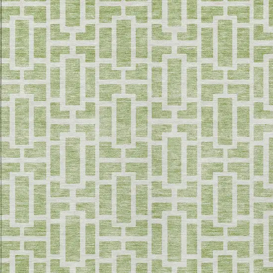 Artichoke Green And Ivory Geometric Washable Indoor Outdoor Area Rug Photo 6