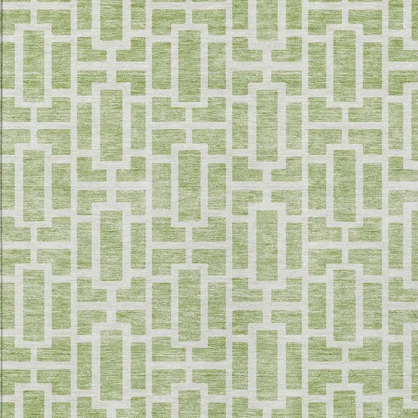 Artichoke Green And Ivory Geometric Washable Indoor Outdoor Area Rug Photo 6