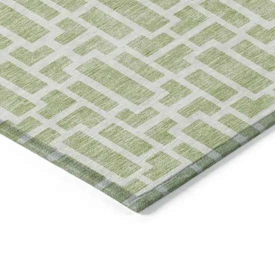 Artichoke Green And Ivory Geometric Washable Indoor Outdoor Area Rug Photo 5