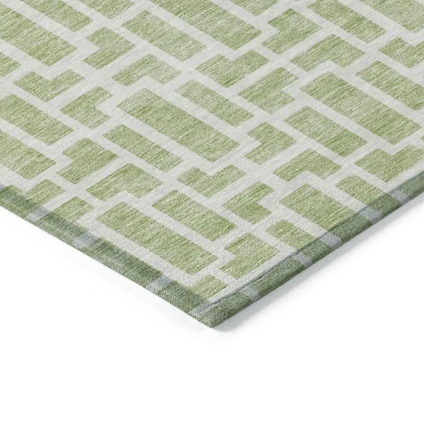 Artichoke Green And Ivory Geometric Washable Indoor Outdoor Area Rug Photo 5