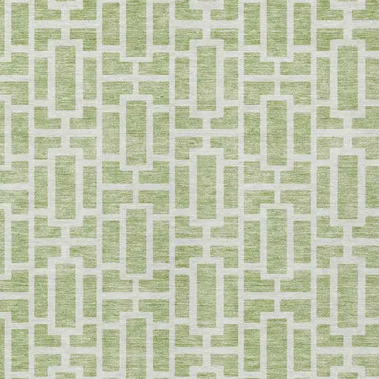 Artichoke Green And Ivory Geometric Washable Indoor Outdoor Area Rug Photo 6